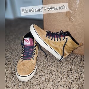 Vans Tan, Navy Blue, And Maroon High-Top Sneakers